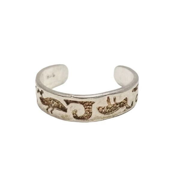 Vintage Sterling Silver Stamped Design Toe Ring, Animals, Retro Estate - Picture 1 of 6